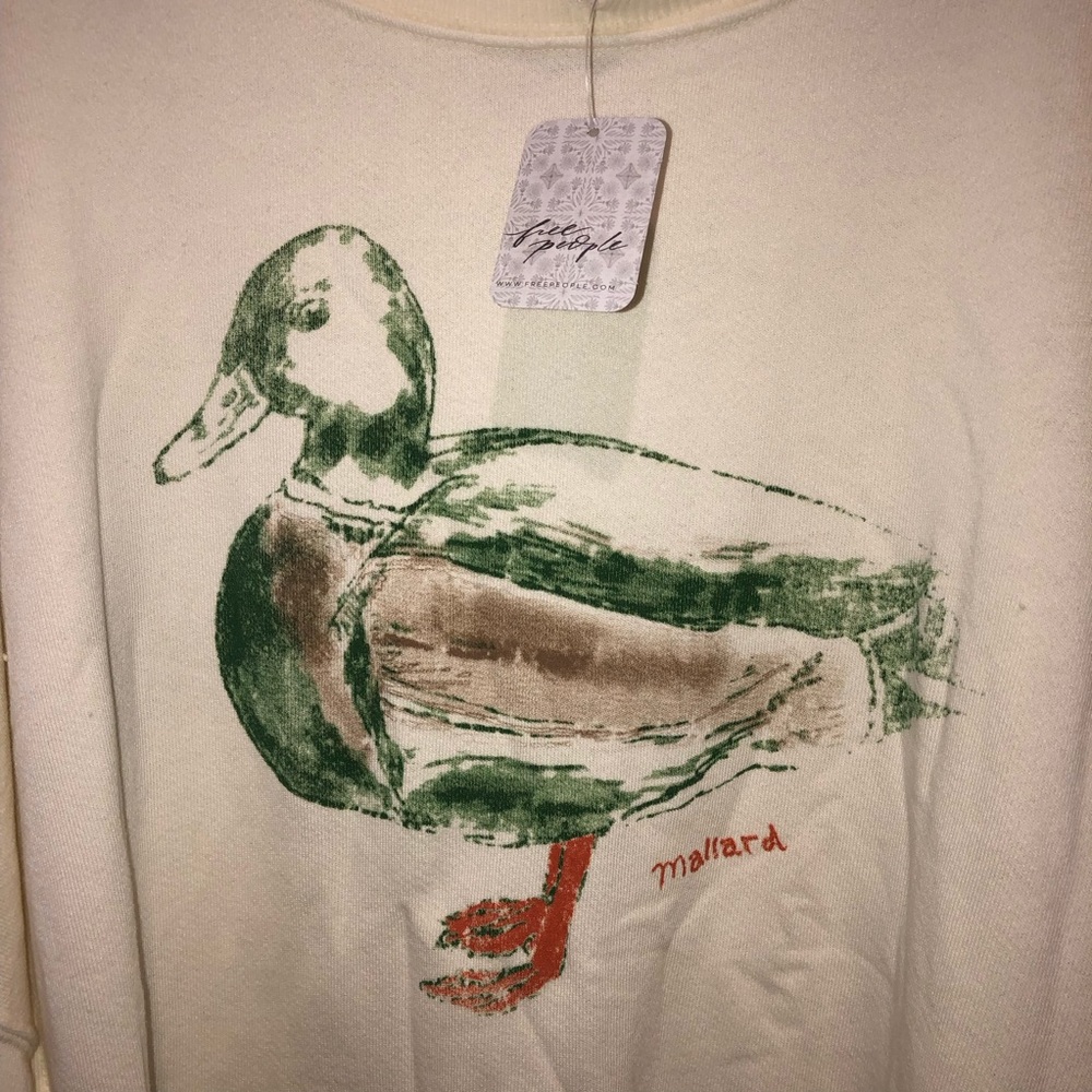 New Free People We The Free Graphic Printed Camden Pullover Mallard Combo sz S - Picture 7 of 9